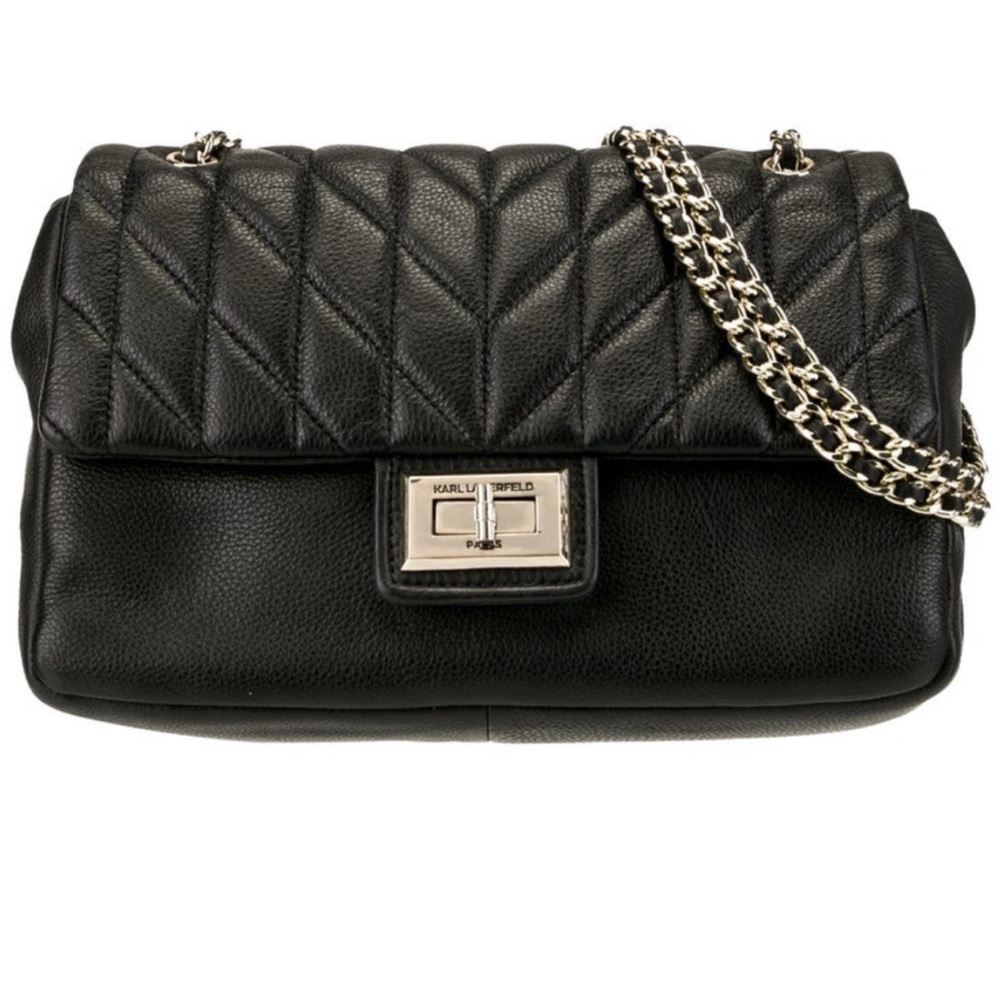 Karl Lagerfeld Black Quilted Shoulder Bag with Chain Strap